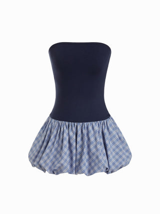 Strapless Plaid Balloon Mini Dress