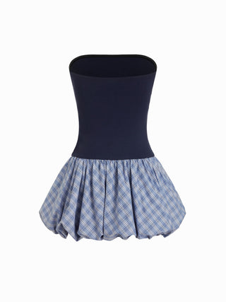Strapless Plaid Balloon Mini Dress