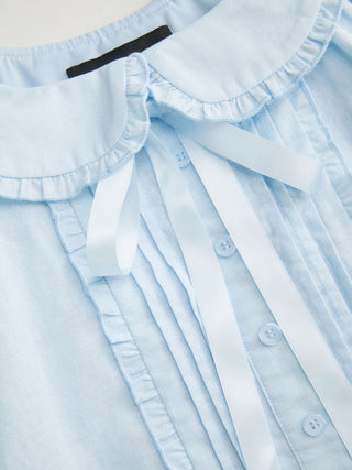 Cotton-blend Scoop Neck Bowknot Oversized Babydoll Mini Dress