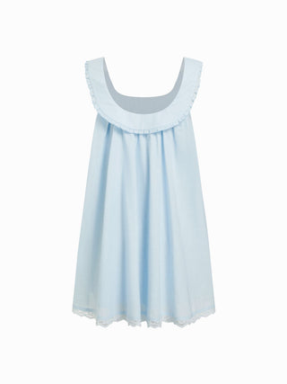 Cotton-blend Scoop Neck Bowknot Oversized Babydoll Mini Dress