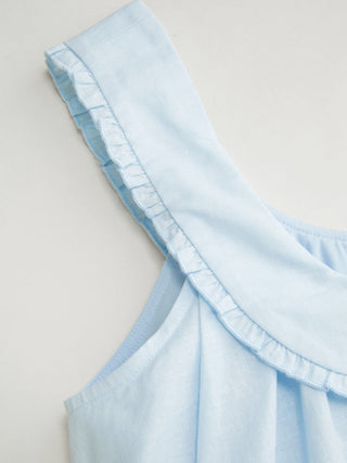 Cotton-blend Scoop Neck Bowknot Oversized Babydoll Mini Dress