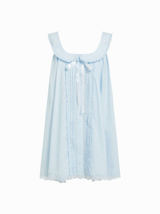 Cotton-blend Scoop Neck Bowknot Oversized Babydoll Mini Dress