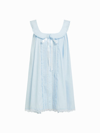 Cotton-blend Scoop Neck Bowknot Oversized Babydoll Mini Dress