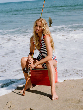 Knit Contrast Trim Crochet Low Rise Stripe Micro Shorts