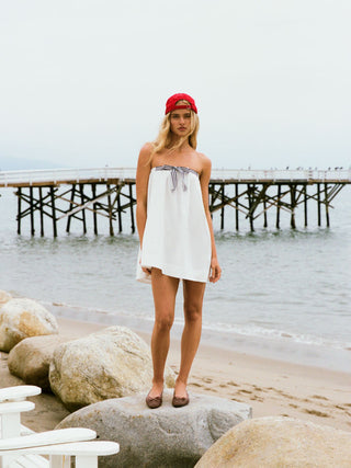 Cotton Bandeau Striped Bowknot Oversized Babydoll Mini Dress
