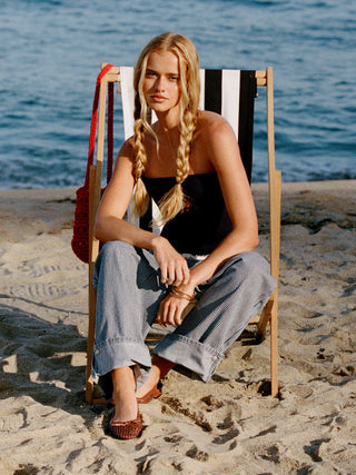 Denim Mid Rise Striped Barrel-leg Jeans with Belt