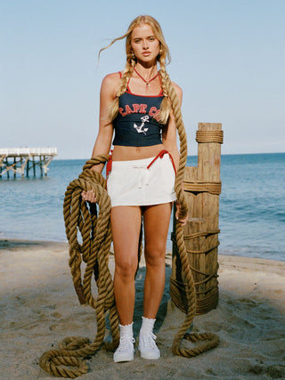 Cotton-Blend Low Rise Drawstring Mini Skort