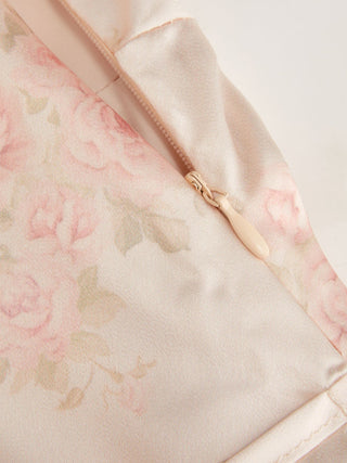 Satin V Neck Floral Mermaid Maxi Dress with Shoulder Bowknot
