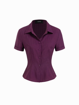 Polo Collar Texture Button Up Shirt