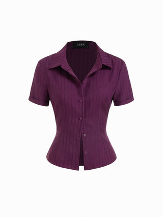 Polo Collar Texture Button Up Shirt