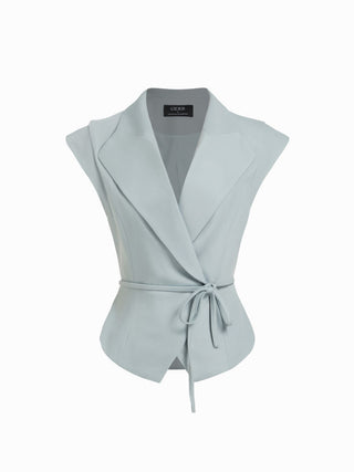 Woven Collar V-neck Knotted Blazer Vest For Daily Casual Work