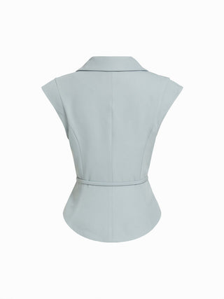 Woven Collar V-neck Knotted Blazer Vest For Daily Casual Work