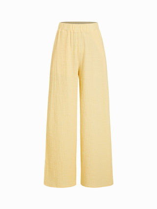 Texture Boat Neck Asymmetrical Hem Top & Mid Rise Straight Leg Trousers Set