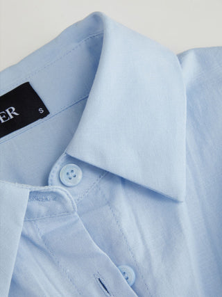 Linen-blend Linen-blend Collar V-neck Pleated Short Sleeve Shirt For Work