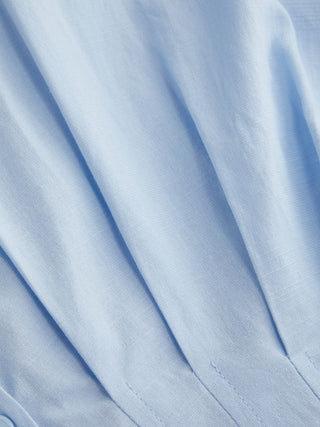 Linen-blend Linen-blend Collar V-neck Pleated Short Sleeve Shirt For Work
