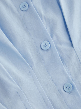 Linen-blend Linen-blend Collar V-neck Pleated Short Sleeve Shirt For Work