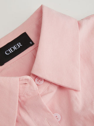 Linen-blend Linen-blend Collar V-neck Pleated Short Sleeve Shirt For Work