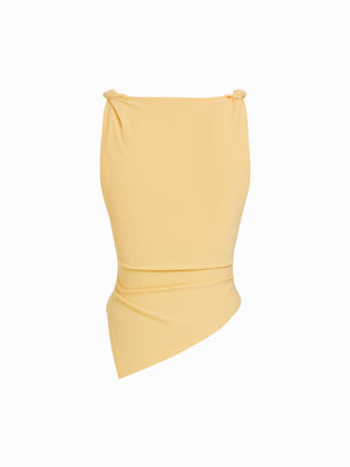 Jersey Boat Neck Asymmetrical Hem Ruched Tank Top For Daily Casual Work