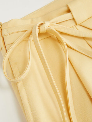 Mid Rise Tie Side Knotted Pleated Wide Leg Trousers