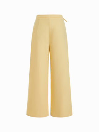 Mid Rise Tie Side Knotted Pleated Wide Leg Trousers