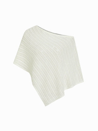 Knit Striped Asymmetrical Hem Oversized Poncho Top