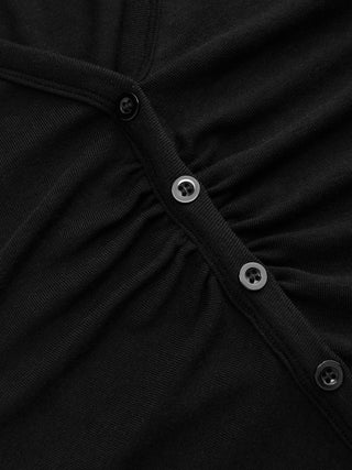 V-neck Mid-length Sleeve Ruched Split Hem Top