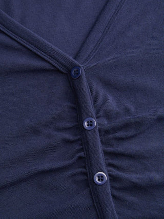 V-neck Mid-length Sleeve Ruched Split Hem Top