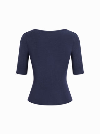 V-neck Mid-length Sleeve Ruched Split Hem Top