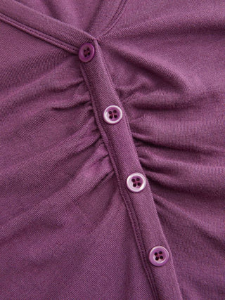 V-neck Mid-length Sleeve Ruched Split Hem Top
