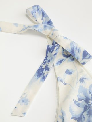 Floral V-neck Bowknot Mid Rise Wide Leg Jumpsuit