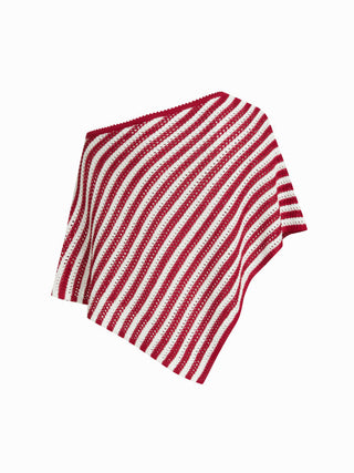Knit Striped Asymmetrical Hem Oversized Poncho Top