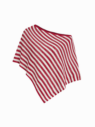 Knit Striped Asymmetrical Hem Oversized Poncho Top