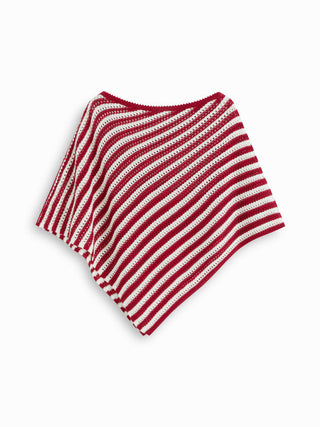 Knit Striped Asymmetrical Hem Oversized Poncho Top