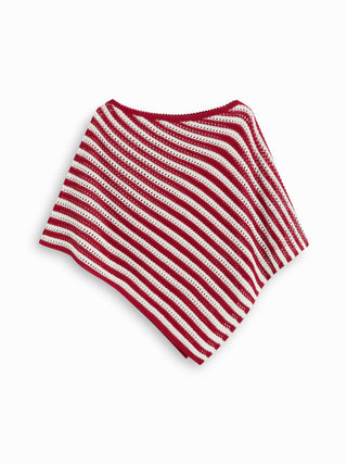Knit Striped Asymmetrical Hem Oversized Poncho Top