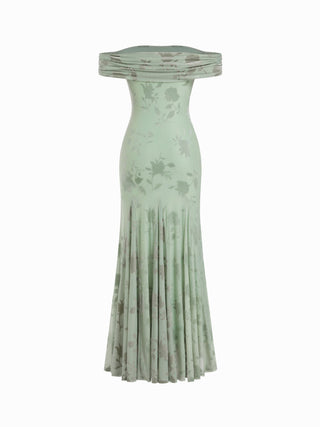 Embroidered Floral Off-shoulder Ruched Mermaid Maxi Dress