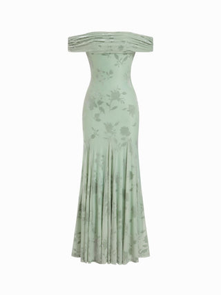 Embroidered Floral Off-shoulder Ruched Mermaid Maxi Dress
