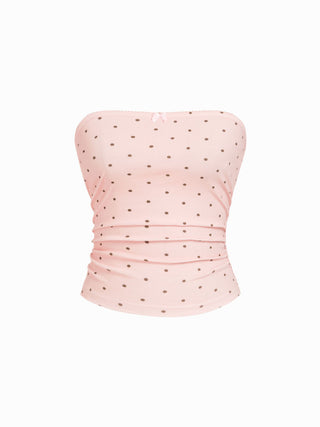 Cotton Pointelle Ditsy Floral Ruched Bowknot Crop Bandeau Top
