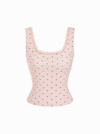 High Stretch Cotton-blend Scoop Neckline Lace Trim Tank Top