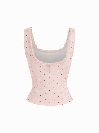 High Stretch Cotton-blend Scoop Neckline Lace Trim Tank Top