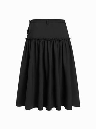 Mid Rise Tartan Lettuce Trim Knotted Midi Skirt