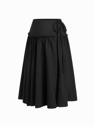 Mid Rise Tartan Lettuce Trim Knotted Midi Skirt