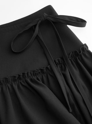 Mid Rise Tartan Lettuce Trim Knotted Midi Skirt
