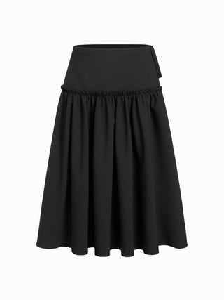 Mid Rise Tartan Lettuce Trim Knotted Midi Skirt