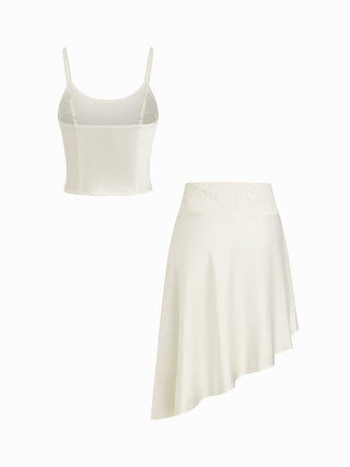 Satin Lace Cami Top & Low Rise Asymmetrical Midi Skirt Set