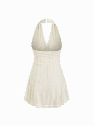 Lace Halter V-neck Bowknot A-line Mini Dress