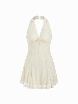 Lace Halter V-neck Bowknot A-line Mini Dress
