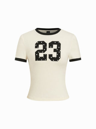 23 Graphic Cotton-blend Contrast Trim Short Sleeve Tee