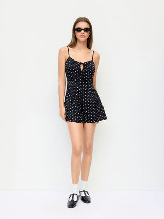 Polka Dot High Rise Bowknot Cut Out Cami Romper