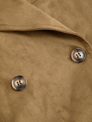 Suede Collar Double Breasted Trench Coat With Belt