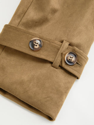 Suede Collar Double Breasted Trench Coat With Belt